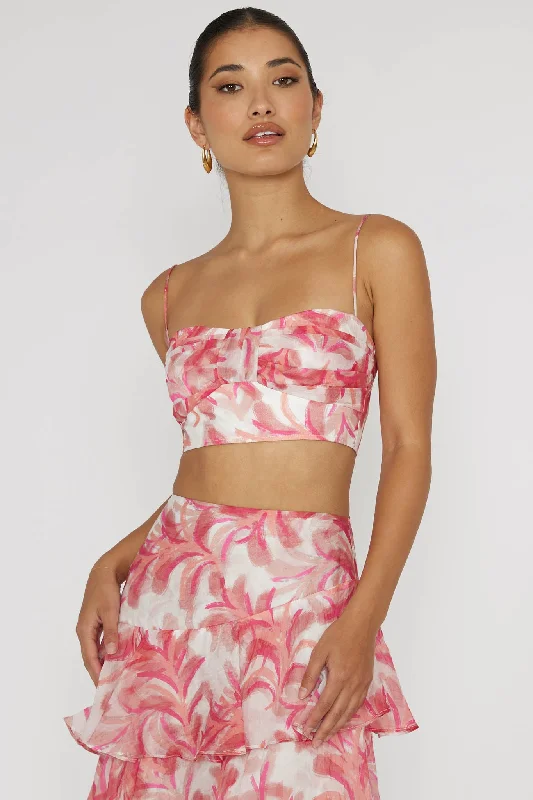 Veda Pleat Crop Top Floral Pink