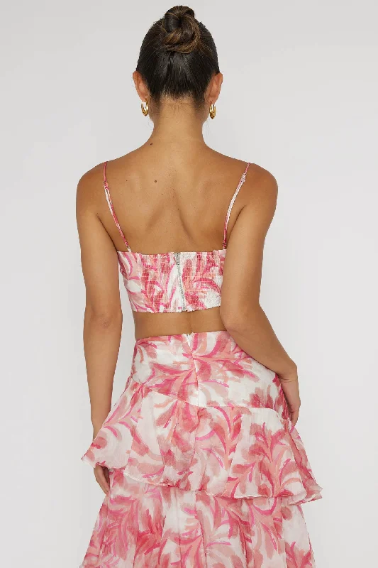 Veda Pleat Crop Top Floral Pink