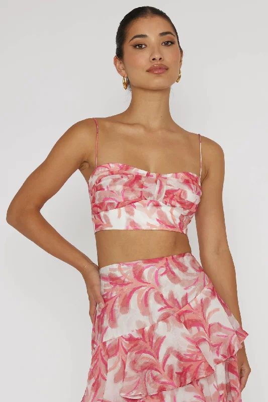 Veda Pleat Crop Top Floral Pink