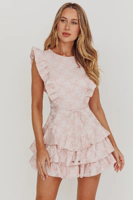 Weekend Muse Sleeveless Layered Frill Romper Pink