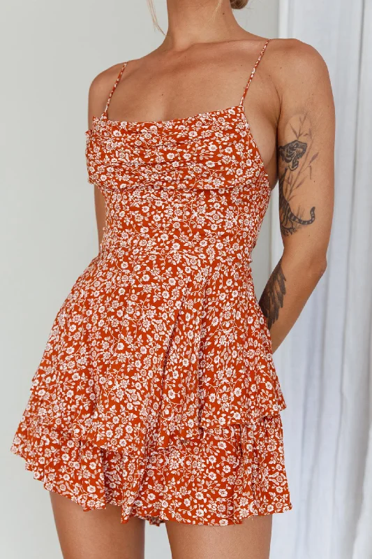 Well Versed Cowl Neck Flounce Romper Floral Orange