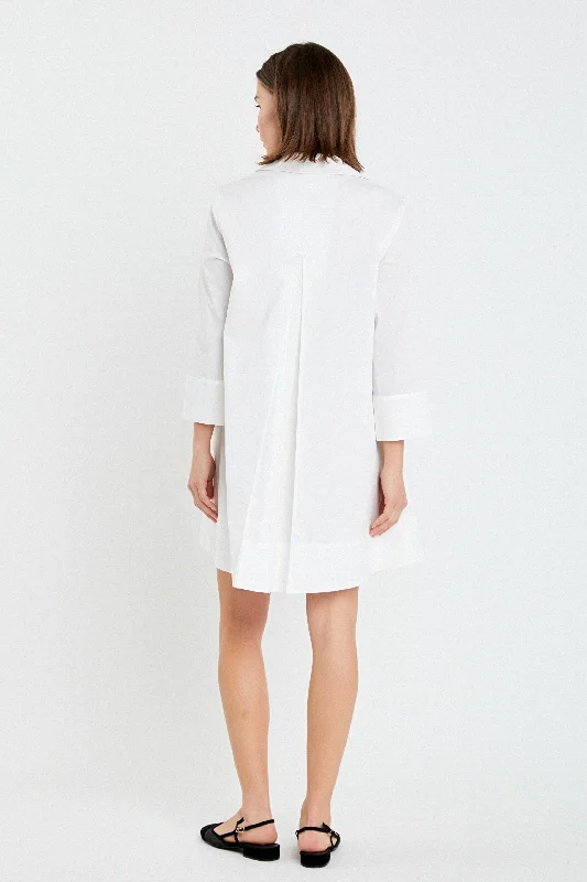 White A Line Kaftan Poplin Collar Dress