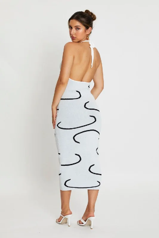 White Bodycon Dress Midi Halter Neck