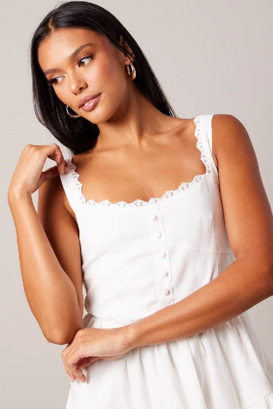 White Fit And Flare Dress Mini