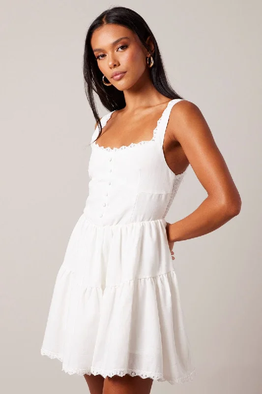 White Fit And Flare Dress Mini