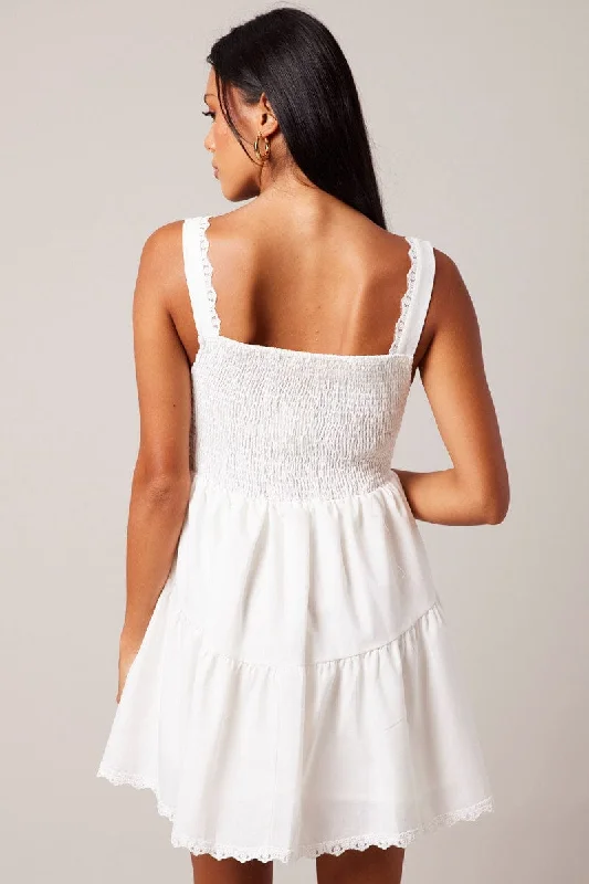 White Fit And Flare Dress Mini