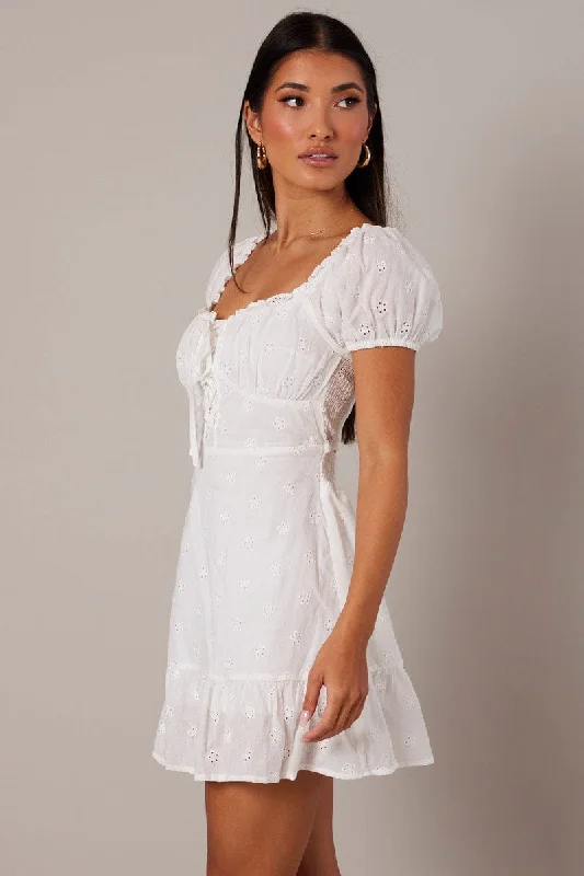 White Fit and Flare Dress Short Sleeve