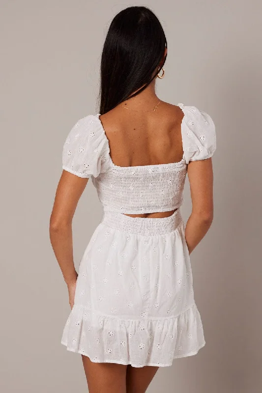 White Fit and Flare Dress Short Sleeve