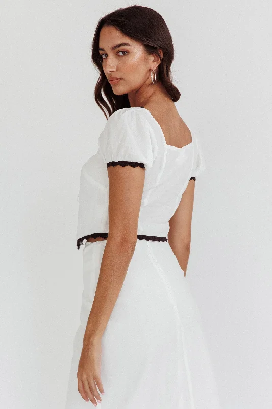 Wistful Tied Puff Sleeve Top White