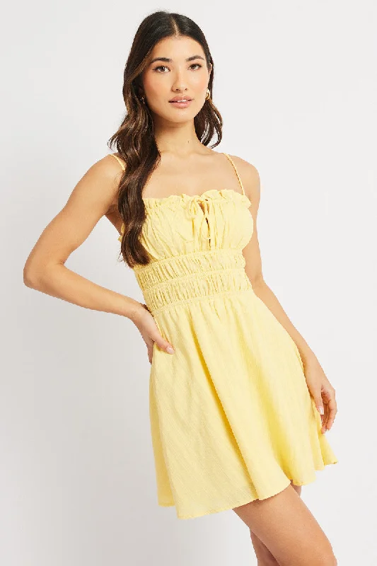 Yellow Fit And Flare Dress Mini