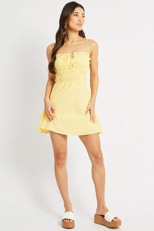 Yellow Fit And Flare Dress Mini