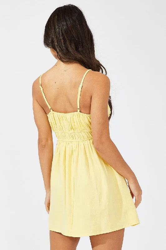 Yellow Fit And Flare Dress Sleeveless Mini