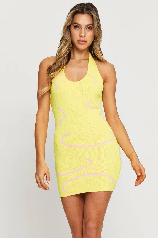 Yellow Knit Dress Bodycon