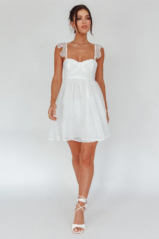 Zalia Ruffle Strap Babydoll Dress White