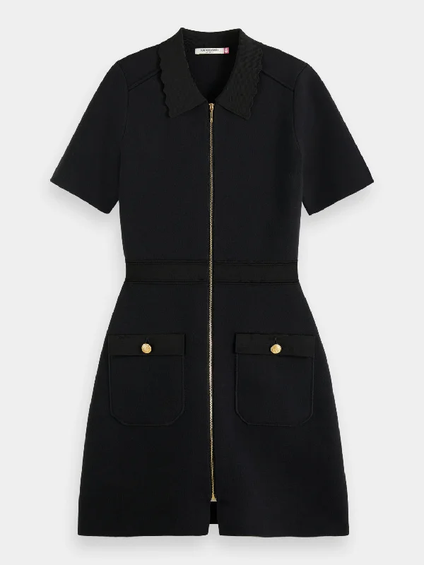 Zip detail compact knitted dress